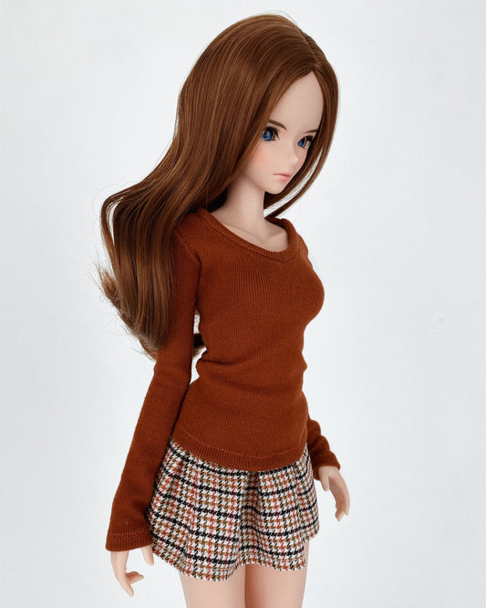 V Neck Knit Sweater - Dark Pumpkin Orange